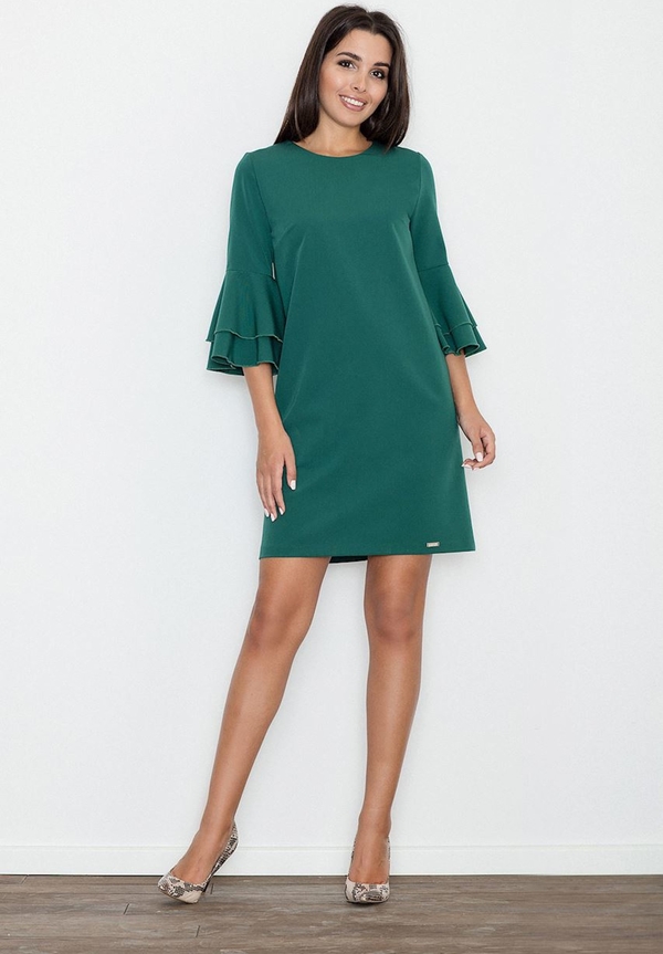 Zielona sukienka sukienki.pl z okrągłym dekoltem z długim rękawem