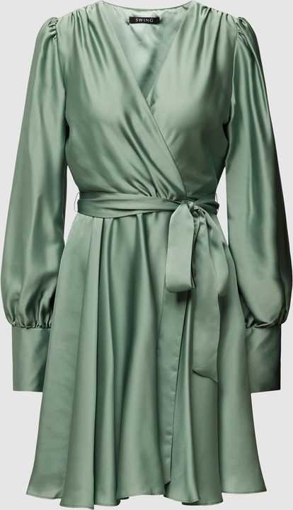 Zielona sukienka Swing z długim rękawem w stylu casual kopertowa