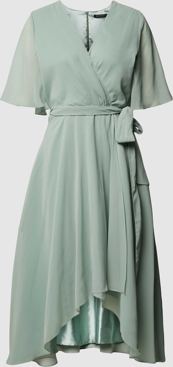 Zielona sukienka Swing z krótkim rękawem z szyfonu