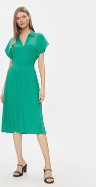 Zielona sukienka Tommy Hilfiger midi z krótkim rękawem z dekoltem w kształcie litery v