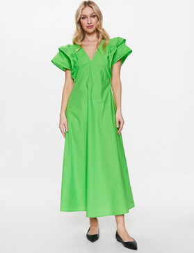 Zielona sukienka Tommy Hilfiger trapezowa maxi z dekoltem w kształcie litery v