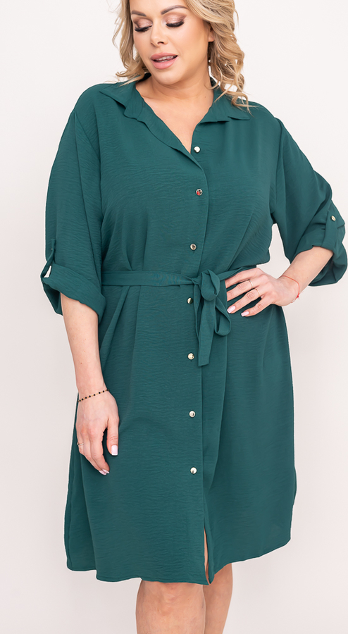 Zielona sukienka Tono koszulowa w stylu casual z dekoltem w kształcie litery v