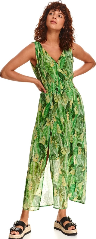 Zielona sukienka Top Secret maxi z dekoltem w kształcie litery v kopertowa
