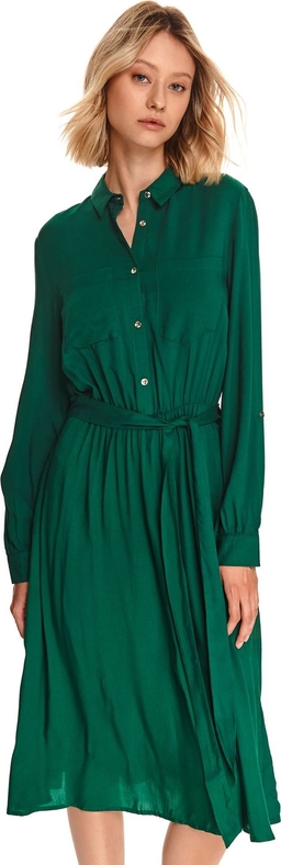 Zielona sukienka Top Secret midi koszulowa z kołnierzykiem
