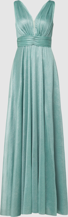 Zielona sukienka Troyden Collection z dekoltem w kształcie litery v maxi