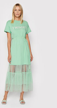 Zielona sukienka Twinset maxi z okrągłym dekoltem w stylu casual