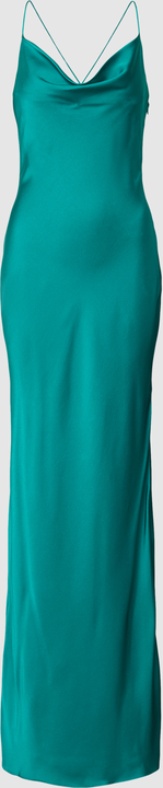 Zielona sukienka Unique z satyny z dekoltem w kształcie litery v maxi