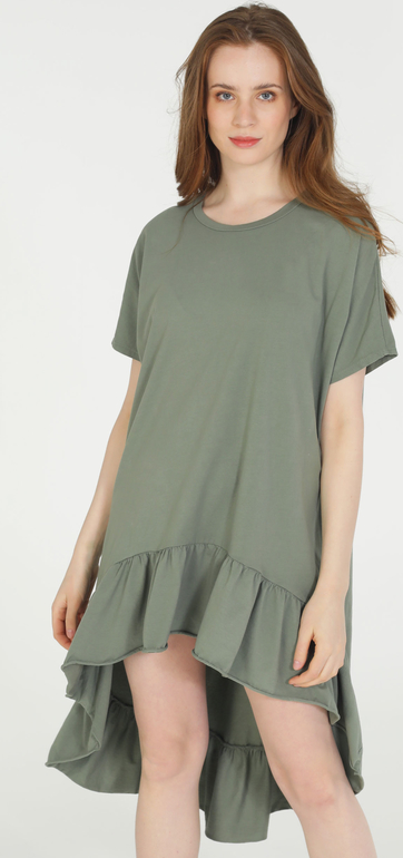 Zielona sukienka Unisono asymetryczna mini z bawełny