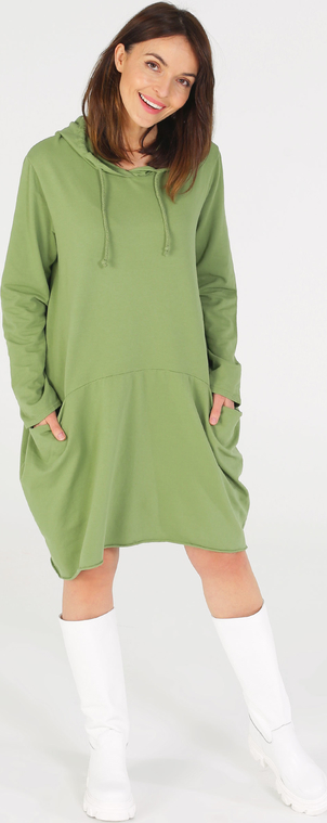 Zielona sukienka Unisono mini z bawełny z długim rękawem