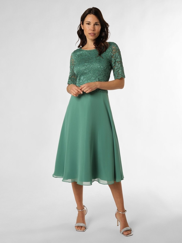 Zielona sukienka Vera Mont z szyfonu z długim rękawem z okrągłym dekoltem