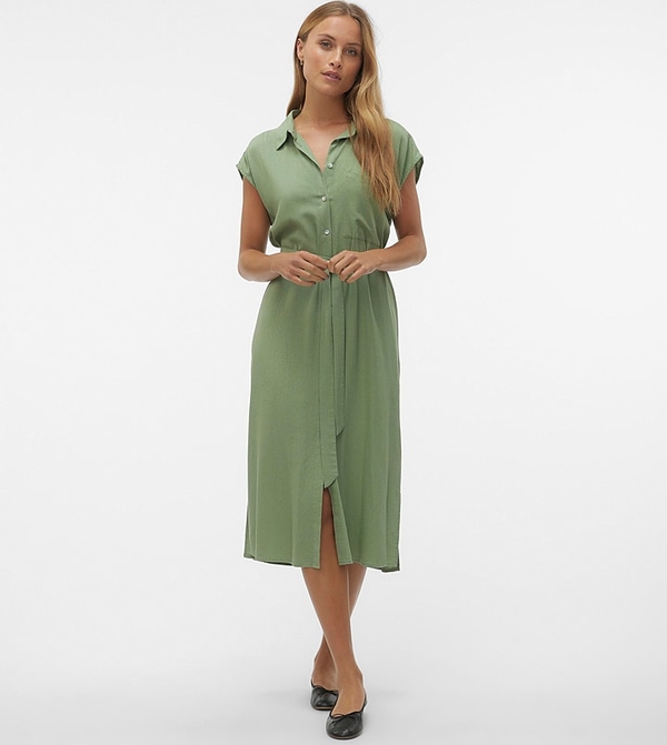 Zielona sukienka Vero Moda z dekoltem w kształcie litery v z krótkim rękawem