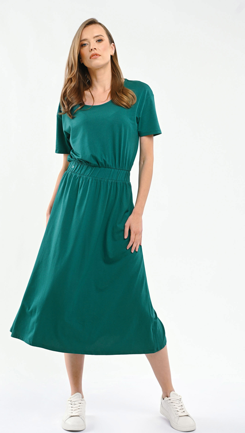 Zielona sukienka Volcano maxi prosta z krótkim rękawem