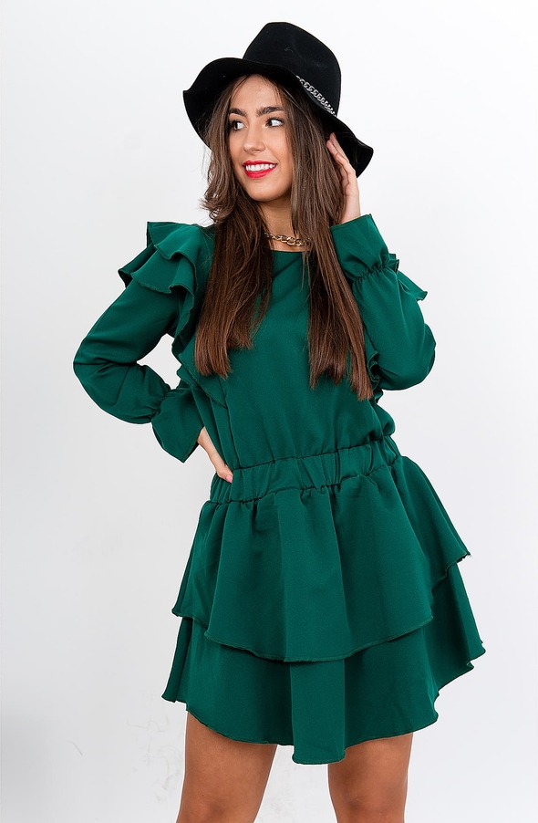 Zielona sukienka ZOiO.pl mini z długim rękawem z okrągłym dekoltem