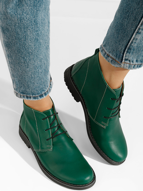 Zielone botki Zapatos ze skóry w stylu casual