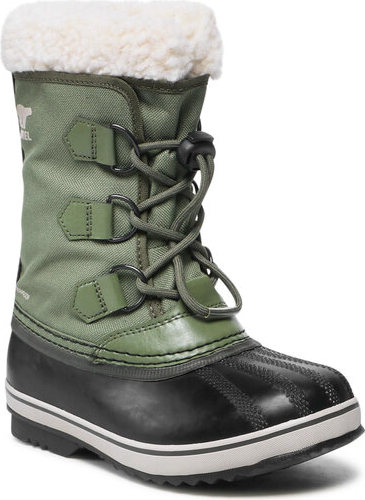 Zielone buty dziecięce zimowe Sorel sznurowane