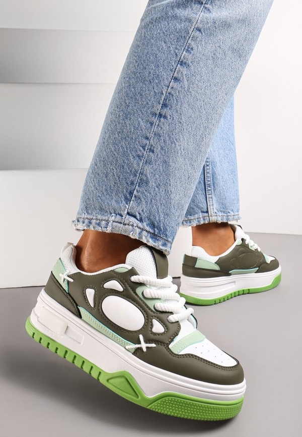 Zielone buty sportowe Renee z płaską podeszwą sznurowane