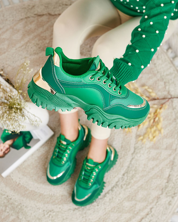 Zielone buty sportowe Royalfashion.pl z płaską podeszwą w sportowym stylu