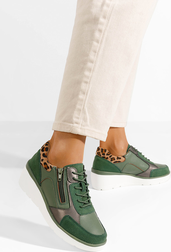 Zielone buty sportowe Zapatos z płaską podeszwą w sportowym stylu sznurowane