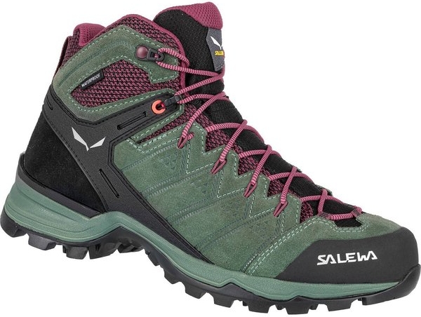 Zielone buty trekkingowe Salewa z płaską podeszwą