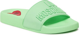 Zielone klapki Love Moschino w stylu casual z płaską podeszwą