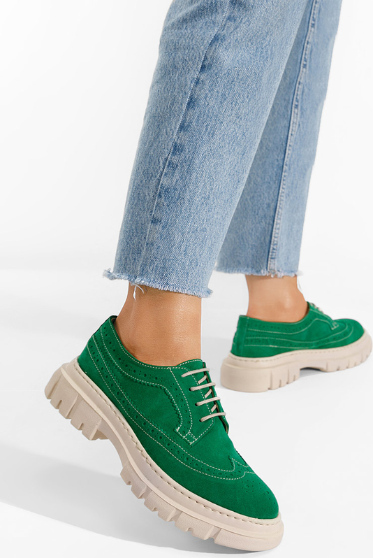 Zielone półbuty Zapatos sznurowane w stylu casual z płaską podeszwą