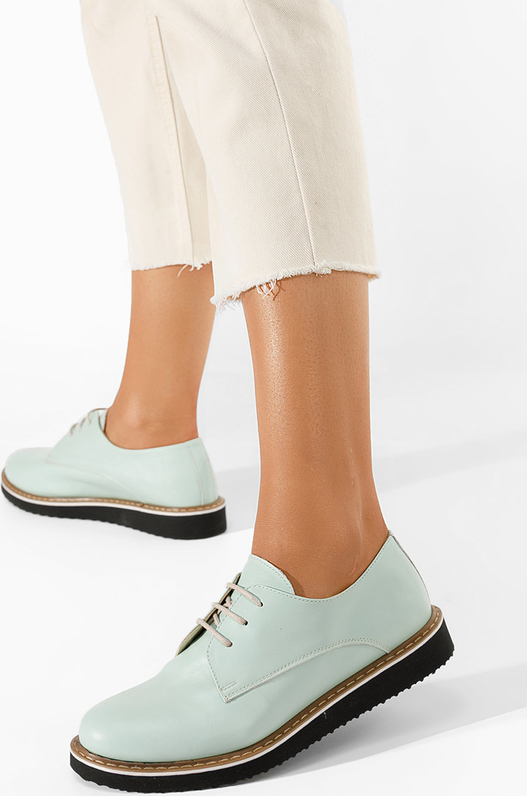 Zielone półbuty Zapatos sznurowane z płaską podeszwą w stylu casual