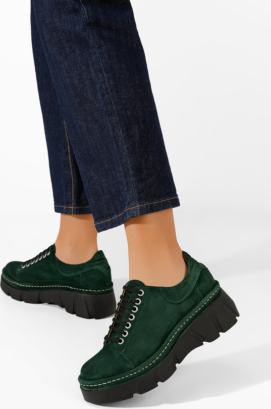 Zielone półbuty Zapatos w stylu casual sznurowane z płaską podeszwą