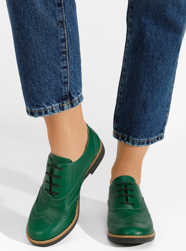 Zielone półbuty Zapatos w stylu casual z płaską podeszwą