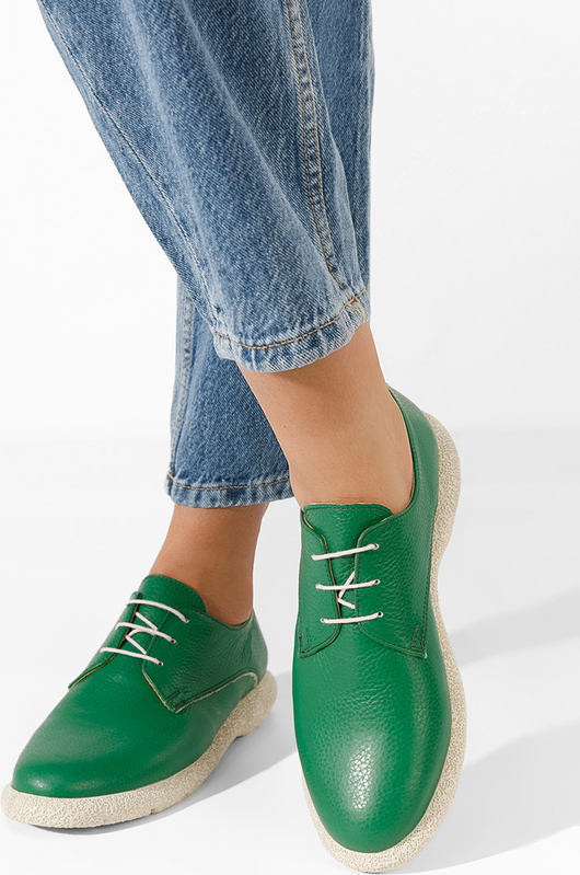 Zielone półbuty Zapatos w stylu casual z płaską podeszwą sznurowane