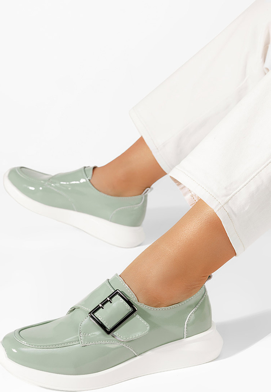 Zielone półbuty Zapatos w stylu casual ze skóry z płaską podeszwą