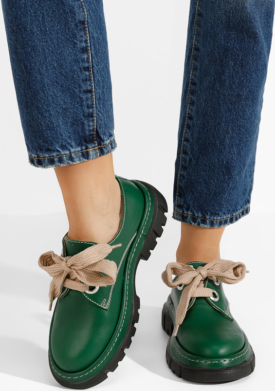 Zielone półbuty Zapatos z płaską podeszwą w stylu casual