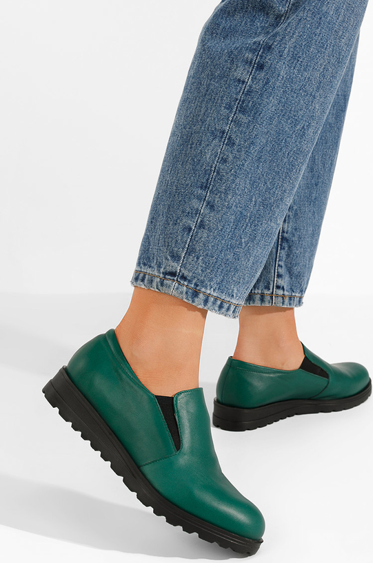Zielone półbuty Zapatos ze skóry w stylu casual