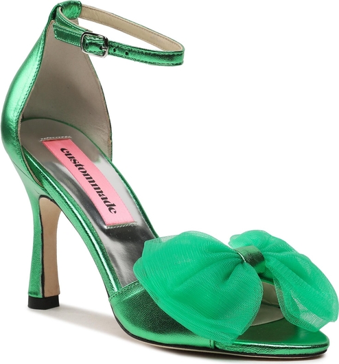 Zielone sandały Custommade na szpilce na wysokim obcasie z klamrami