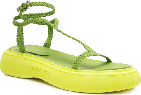 Zielone sandały Patrizia Pepe z klamrami z płaską podeszwą