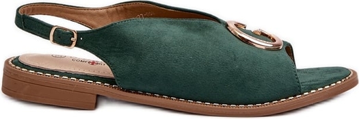 Zielone sandały S.Barski z zamszu z klamrami w stylu casual
