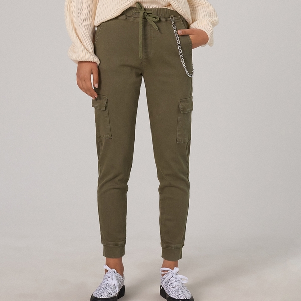 Zielone spodnie Cropp w militarnym stylu