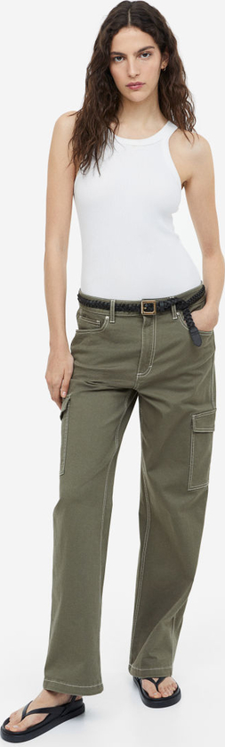 Zielone spodnie H & M z bawełny w militarnym stylu