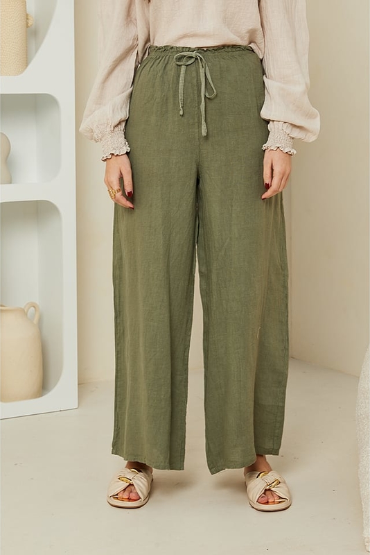 Zielone spodnie Rodier Lin z lnu w stylu retro