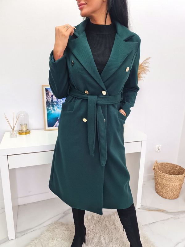 Zielony płaszcz Moda Italia bez kaptura ze sztruksu