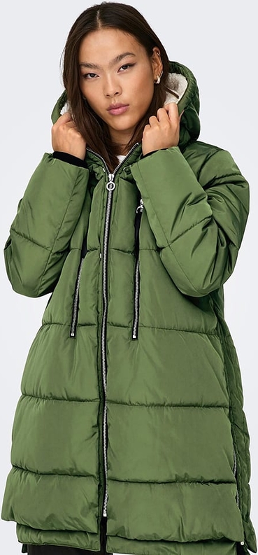 Zielony płaszcz Only z kapturem w stylu casual krótki