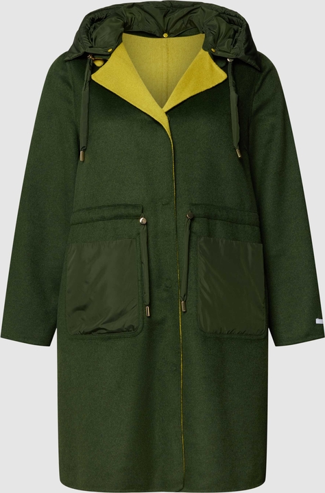 Zielony płaszcz Samoon krótki w stylu casual z kapturem