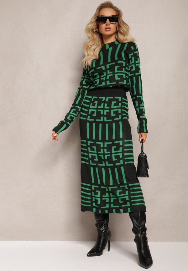 Zielony Renee w stylu casual z tkaniny w geometryczne wzory
