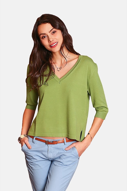 Zielony sweter ASSUILI w stylu casual z jedwabiu