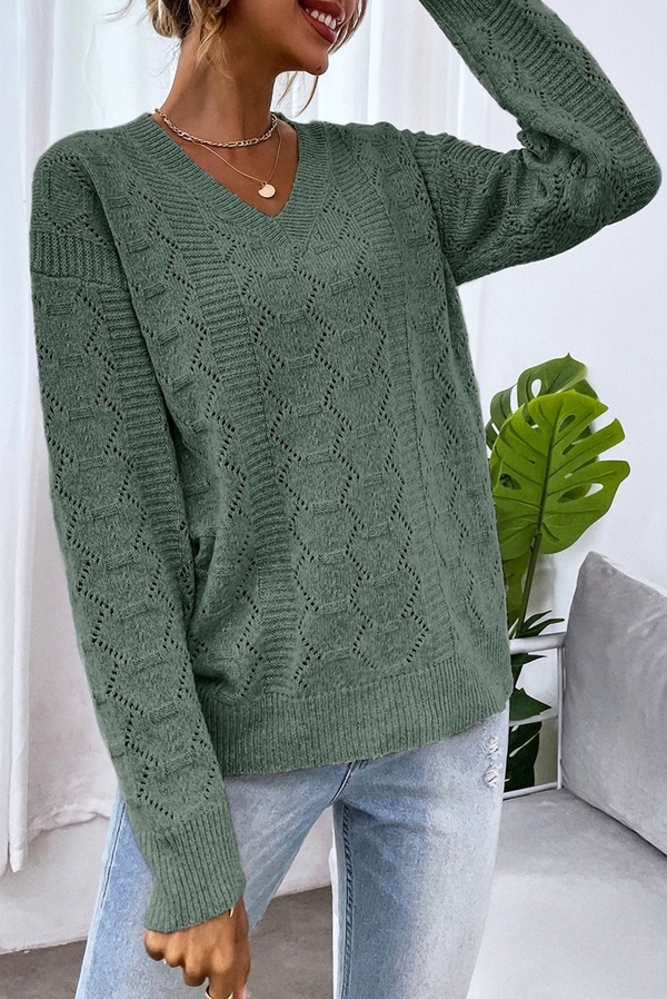 Zielony sweter IVET w stylu casual z dzianiny