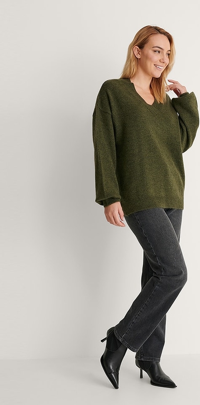 Zielony sweter NA-KD z wełny w stylu casual