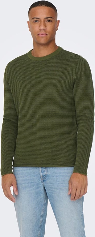 Zielony sweter Only & Sons z okrągłym dekoltem z bawełny