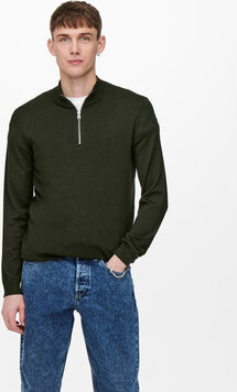 Zielony sweter Only & Sons ze stójką w stylu casual