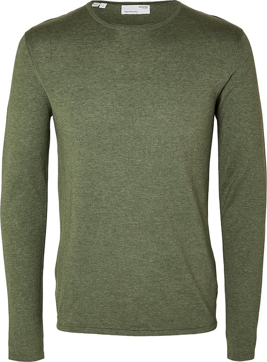 Zielony sweter Selected Homme z okrągłym dekoltem z bawełny