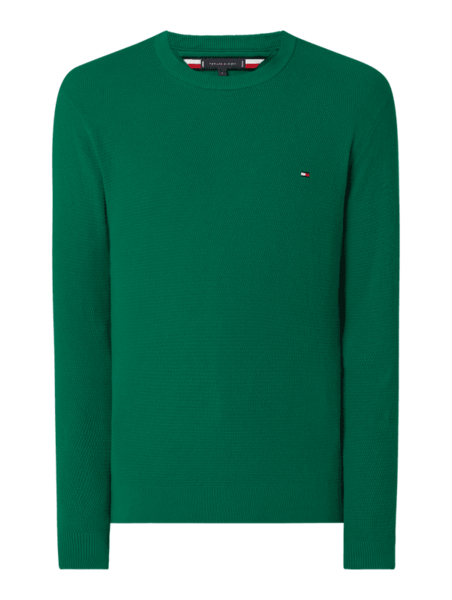 Zielony sweter Tommy Hilfiger z bawełny z okrągłym dekoltem w stylu casual