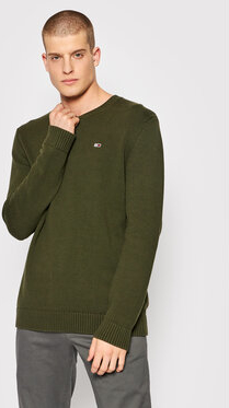 Zielony sweter Tommy Jeans z okrągłym dekoltem w stylu casual